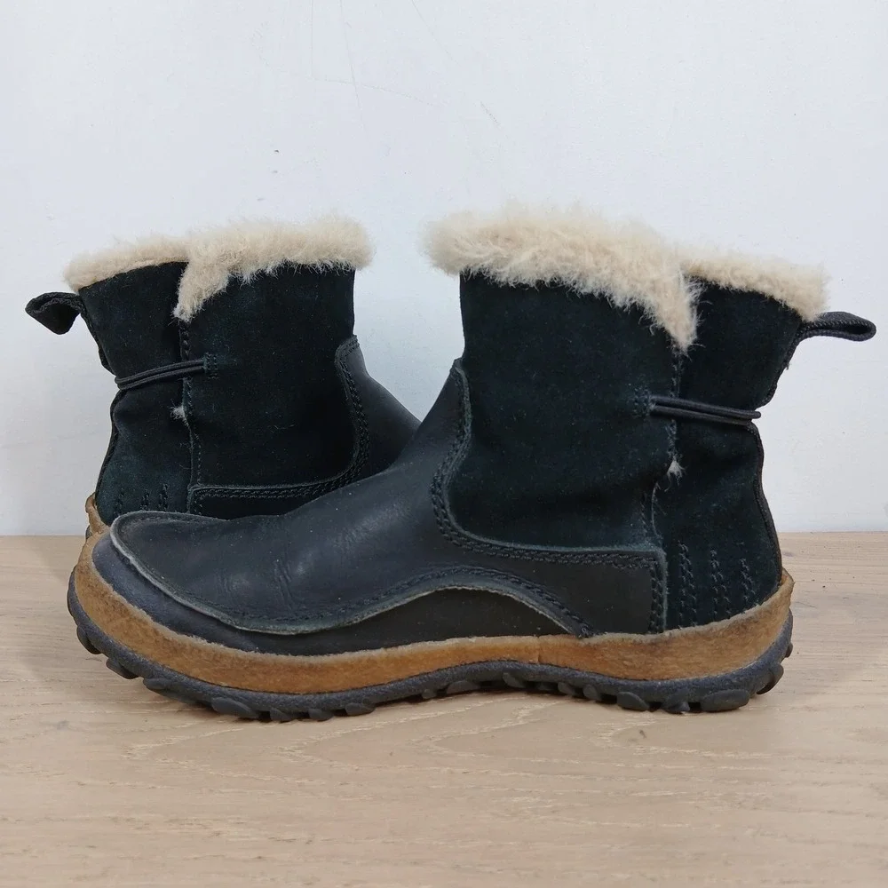 Merrell Ankle Boots Womens 6 Black Leather Shearling Lined Winter Outdoor